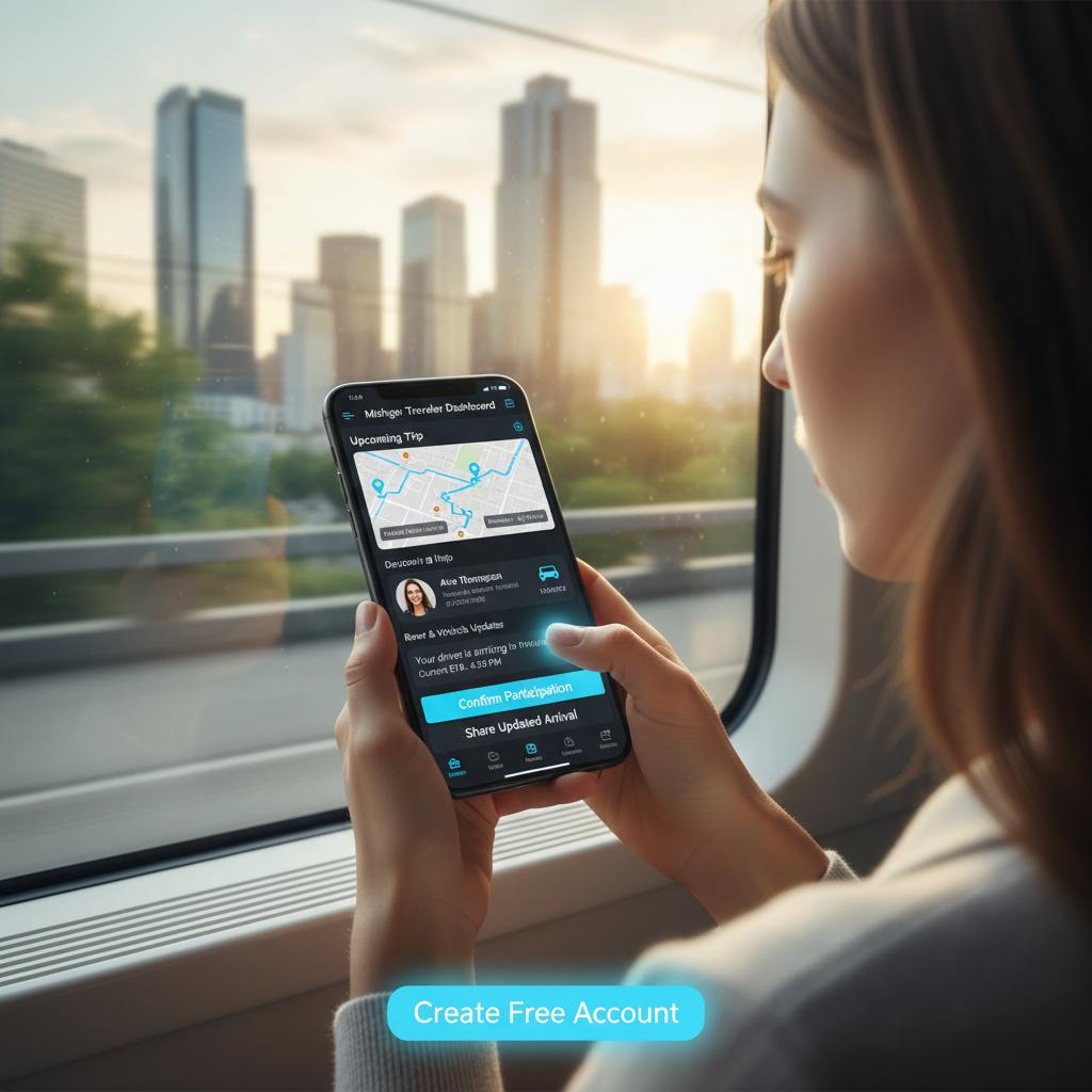Traveler using Mishgar group travel management app on smartphone